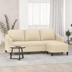 vidaXL Driezitsbank met voetenbank 180 cm stof crèmekleurig, Verzenden, Nieuw