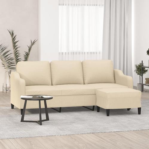 vidaXL Driezitsbank met voetenbank 180 cm stof crèmekleurig, Huis en Inrichting, Zetels | Zetels, Nieuw, Verzenden