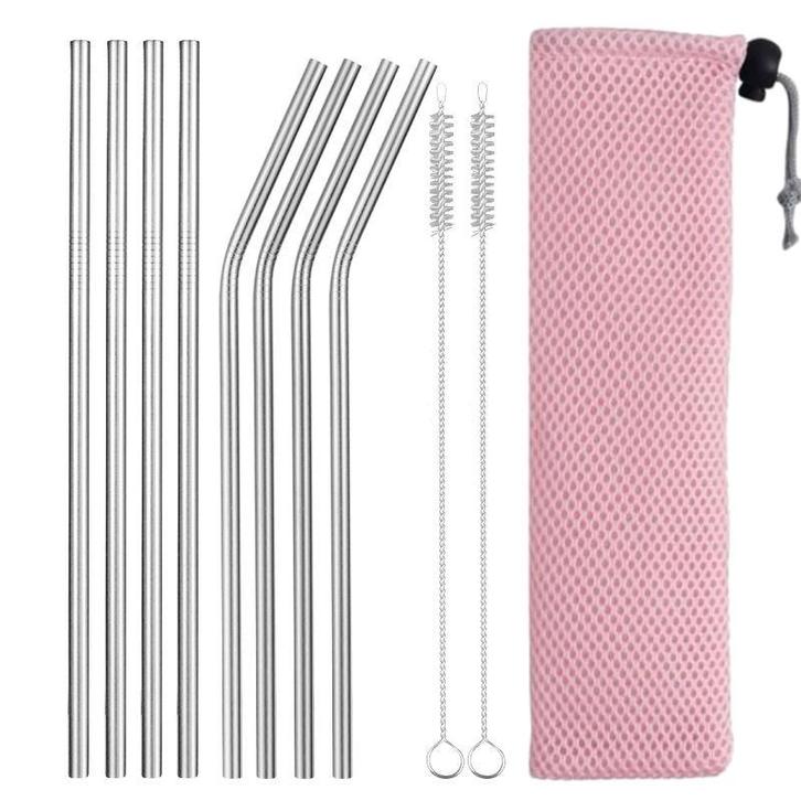 Fako Bijoux - RVS Rietjes Set -  8 Herbruikbare Rietjes - 4, Huis en Inrichting, Keuken | Bestek, Verzenden