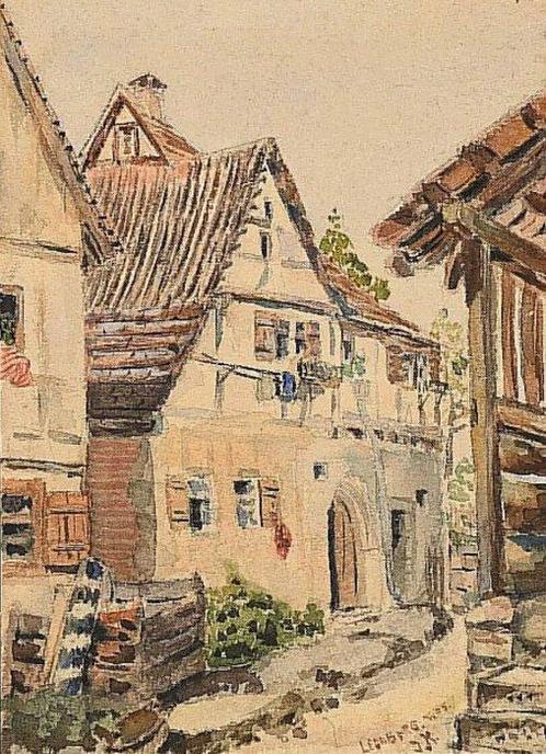 Julius Kolber (1880-1940) - Village street in Leonberg - NO, Antiquités & Art, Art | Peinture | Classique