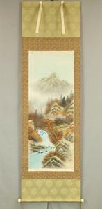 Autumn Landscape Mountain River and Country House with