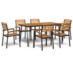 vidaXL 7-delige Tuinset massief acaciahout en metaal, Tuin en Terras, Verzenden, Nieuw, Tuinset