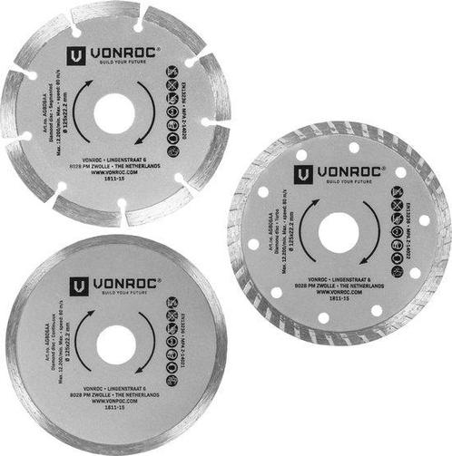 VONROC Diamantschijven set – Ø125MM – universeel – 3 stuks –, Doe-het-zelf en Bouw, Gereedschap | Overige machines, Ophalen of Verzenden