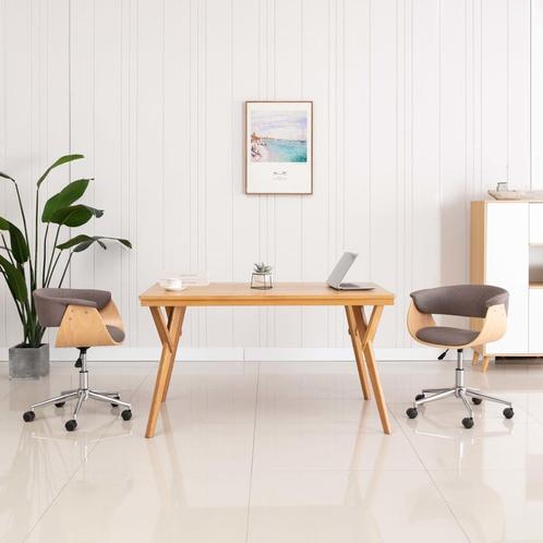 vidaXL Eetkamerstoel draaibaar gebogen hout en stof taupe, Huis en Inrichting, Stoelen, Nieuw, Verzenden