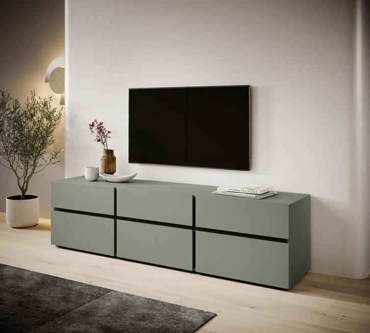 Meubella TV-Meubel Cainan groen 180 cm, Huis en Inrichting, Kasten |Televisiemeubels, 25 tot 50 cm, Nieuw, 150 tot 200 cm, Overige materialen