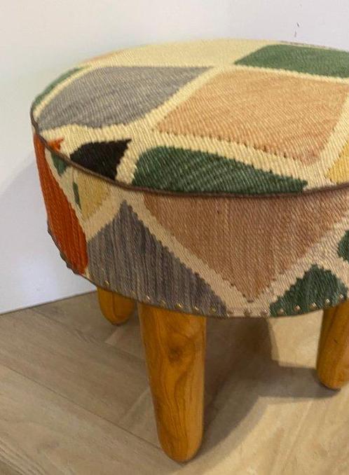 Pouf - Bois, Laine, Antiek en Kunst, Kunst | Designobjecten