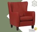 Leren fauteuil Hug - Toledo Red (rood) - Poten hout zwart, Huis en Inrichting, Nieuw, Ophalen of Verzenden, 75 tot 100 cm, Eigentijds, Klassiek, Retro, Romantisch