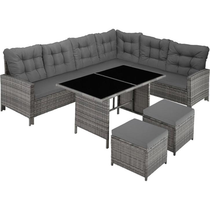 tectake Wicker zitgroep Barletta - grijs/beige, Tuin en Terras, Tuinsets en Loungesets, Verzenden