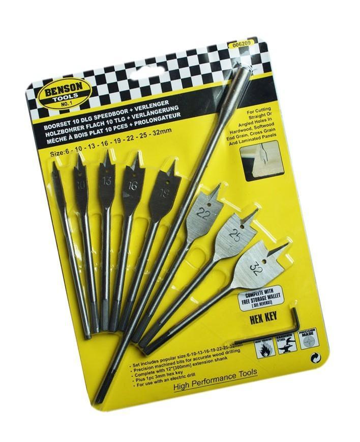 Set van 8 speedboren voor hout, met verlengstuk (6-32 mm), Doe-het-zelf en Bouw, Gereedschap | Overige machines, Nieuw, Verzenden