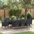vidaXL Tuin Eettafel Set met kussen 9 pcs Zwart poly rattan, Tuin en Terras, Verzenden, Nieuw