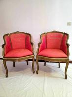 Fauteuil (2) - Hout, Textiel - Twee gouden fauteuils., Antiek en Kunst