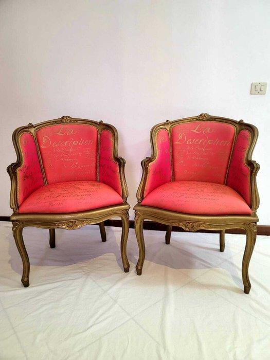 Fauteuil (2) - Hout, Textiel - Twee gouden fauteuils., Antiek en Kunst, Kunst | Designobjecten