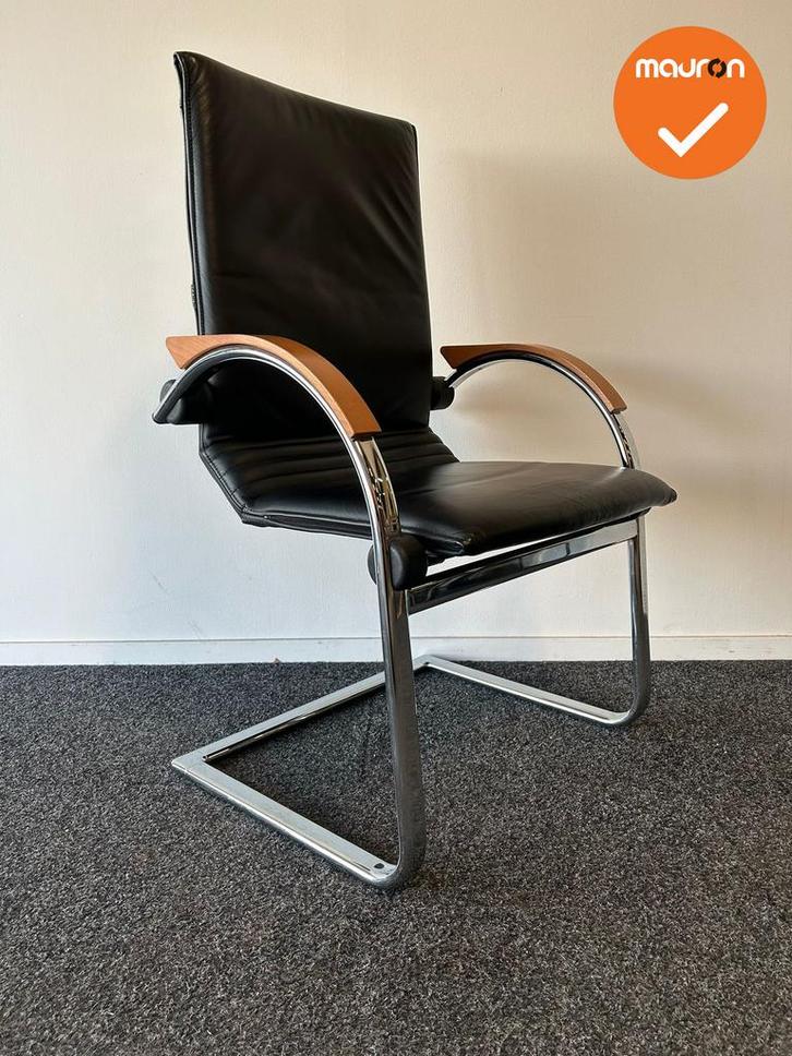 Ahrend vergaderstoel - Zwart leer - Hoge rug - Chroom, Zakelijke goederen, Kantoor en Winkelinrichting | Kantoormeubilair en Inrichting