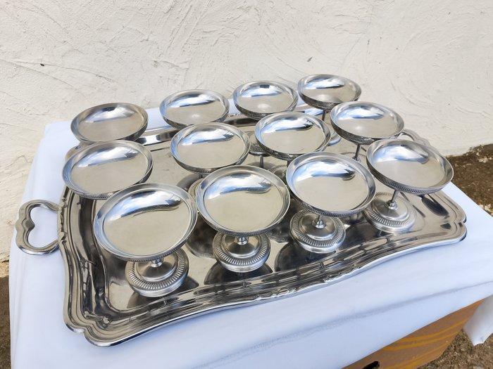 Guy Degrenne - Dessertservies (13) - Staal, Inox - Dienblad, Antiquités & Art, Antiquités | Meubles | Tables