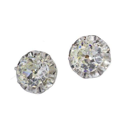Oorbellen - 18 karaat Geel goud, Platina - Diamant - Antiek, Handtassen en Accessoires, Oorbellen