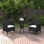 vidaXL 3-delige Bistroset poly rattan en gehard glas zwart, Tuin en Terras, Verzenden, Nieuw