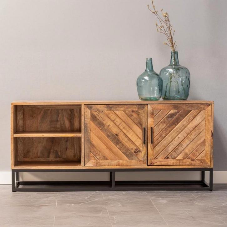 Tv-meubel Mangohout Sabia 140 cm, Maison & Meubles, Armoires | Mobilier de télévision, Envoi