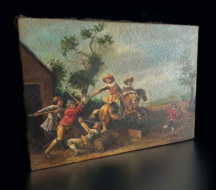 Oostenrijkse school (XX) - Cavalieri assaltano la locanda, Antiek en Kunst, Kunst | Schilderijen | Klassiek