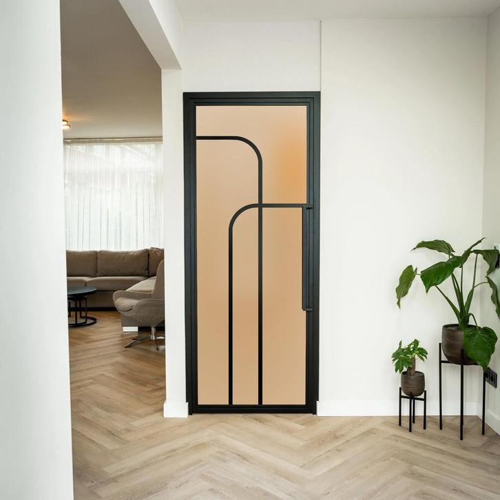 Stalen Binnendeur - Zwart - 4 Vlaks rond - Mat glas, Bricolage & Construction, Fenêtres & Moustiquaires