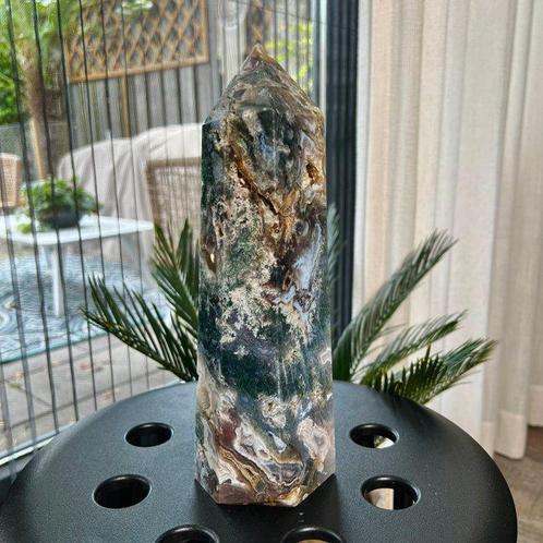 Agate mousse Grande tour finement polie en agate mousse -, Verzamelen, Mineralen en Fossielen
