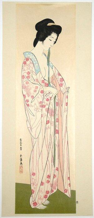 Vrouw die een nagajuban draagt () door Hashiguchi, Antiquités & Art, Antiquités | Autres Antiquités