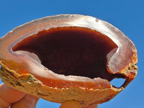 Agaat Geode - Hoogte: 11 cm - Breedte: 7 cm- 377 g, Verzamelen, Mineralen en Fossielen