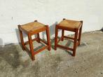 Tabouret (2) - Bois, Riet - Paire de tabourets de ferme, Antiek en Kunst