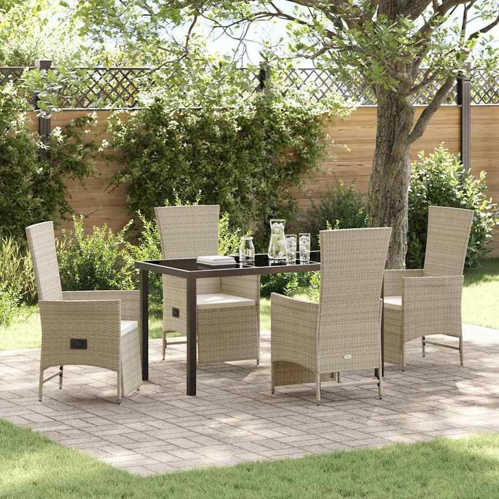 vidaXL Tuin Eettafel Set met kussen 5 pcs Beige poly rattan, Tuin en Terras, Tuinsets en Loungesets, Nieuw, Verzenden