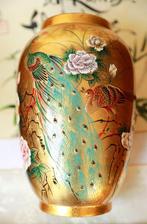 Vaas - Gouden pauw en bloemenvaas (Vietnamese premium lak) -