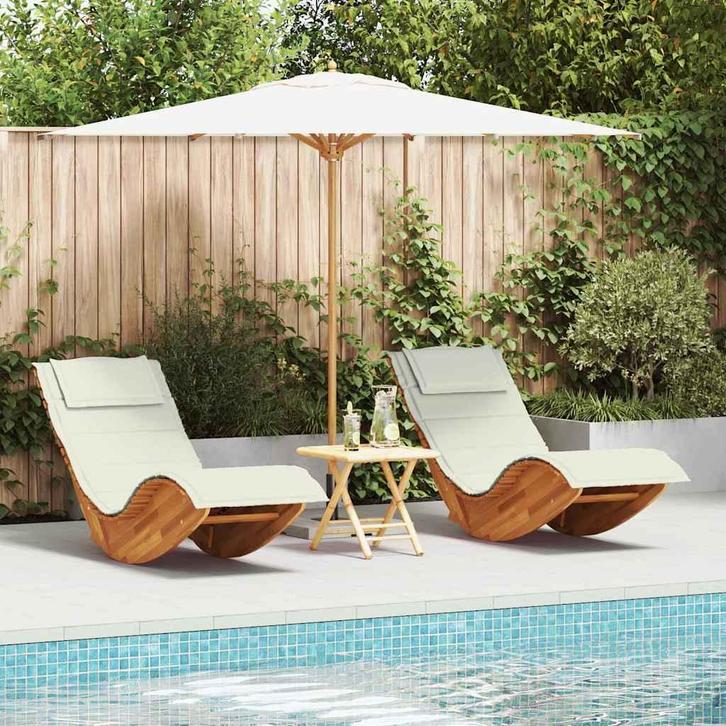 vidaXL Ligstoel 2 pcs Bruin 60 x 154 x 74 cm Massief, Tuin en Terras, Ligbedden, Nieuw, Verzenden