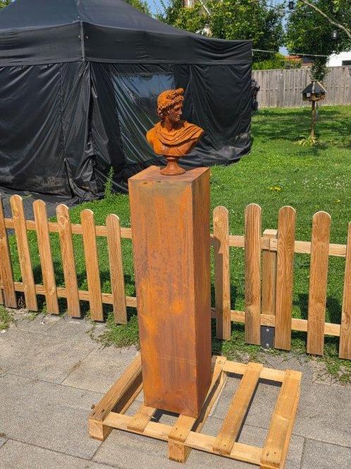 Statue, David with Pedestal - 130.5 cm - Fer cast et acier, Antiek en Kunst, Curiosa en Brocante