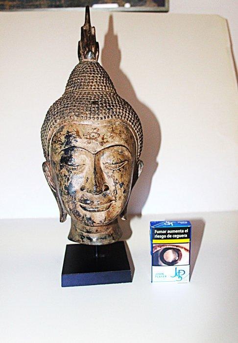 Grote Boeddhahoofd op sokkel - Brons - Thailand -, Antiek en Kunst, Kunst | Niet-Westerse kunst