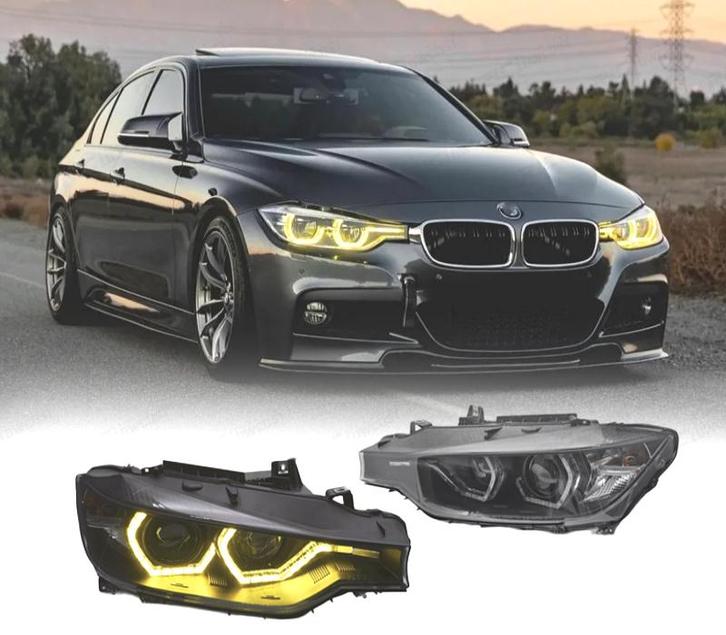 PHARES BMW F30 F31 11-15 ANGEL EYES LUMIÈRE DIURNE LED JAUNE, Auto-onderdelen, Verlichting, Verzenden