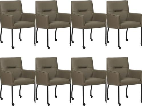 Set van 8 Grijze leren moderne eetkamerstoelen - Toledo Leer, Huis en Inrichting, Stoelen, Overige kleuren, Vijf, Zes of meer stoelen