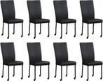 Set van 8 Zwarte leren moderne eetkamerstoelen - poot, Overige kleuren, Nieuw, Leer, Ophalen of Verzenden
