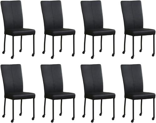 Set van 8 Zwarte leren moderne eetkamerstoelen - poot, Huis en Inrichting, Stoelen, Overige kleuren, Vijf, Zes of meer stoelen