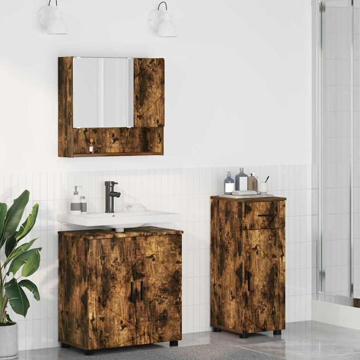 vidaXL Badkamermeubel Set met lade 3 pcs Gerookt eiken 61 x, Huis en Inrichting, Tafels | Kaptafels, Nieuw, Verzenden