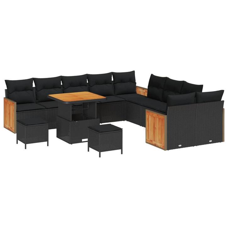 vidaXL Tuinbank Set 13 pcs Zwart Poly rattan en gepoedercoat, Tuin en Terras, Tuinsets en Loungesets, Nieuw, Verzenden
