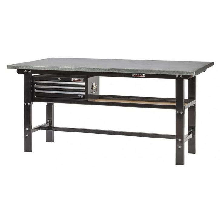 Werkbank zwart 200 cm met zinken werkblad en, Doe-het-zelf en Bouw, Werkbanken, Ophalen of Verzenden