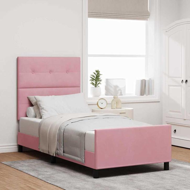 vidaXL Boxspring bed met hoofdeinde Roze 100 x 200 cm, Huis en Inrichting, Slaapkamer | Bedden, Nieuw, Verzenden