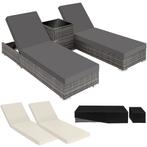 tectake 2 wicker ligbedden met aluminium frame en tafel, inc, Verzenden, Nieuw