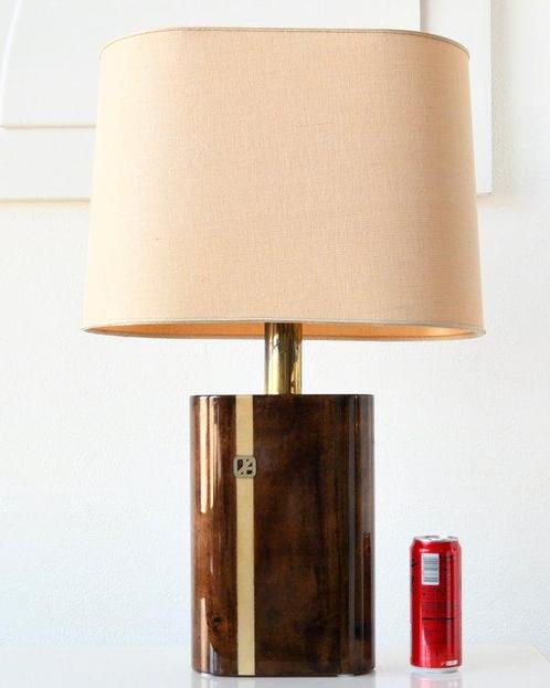 Aldo Tura - Tafellamp - Leder, Geitenleer, Hout, Messing - H, Antiek en Kunst, Antiek | Verlichting