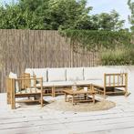 vidaXL 7-delige Loungeset met kussens bamboe crèmewit, Tuin en Terras, Verzenden, Nieuw, Loungeset