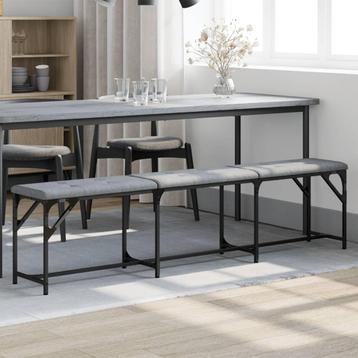vidaXL Eetkamerbank 186x32x45 cm staal en stof lichtgrijs, Verzenden