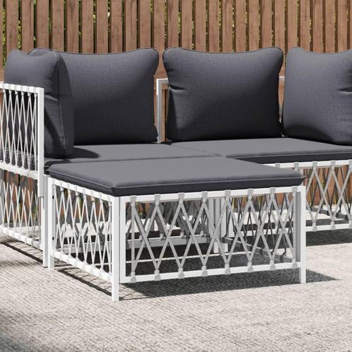 vidaXL Tuinvoetenbank met kussens geweven stof wit, Tuin en Terras, Tuinsets en Loungesets, Nieuw, Verzenden