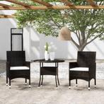 vidaXL 3-delige Bistroset poly rattan en gehard glas zwart, Tuin en Terras, Verzenden, Nieuw