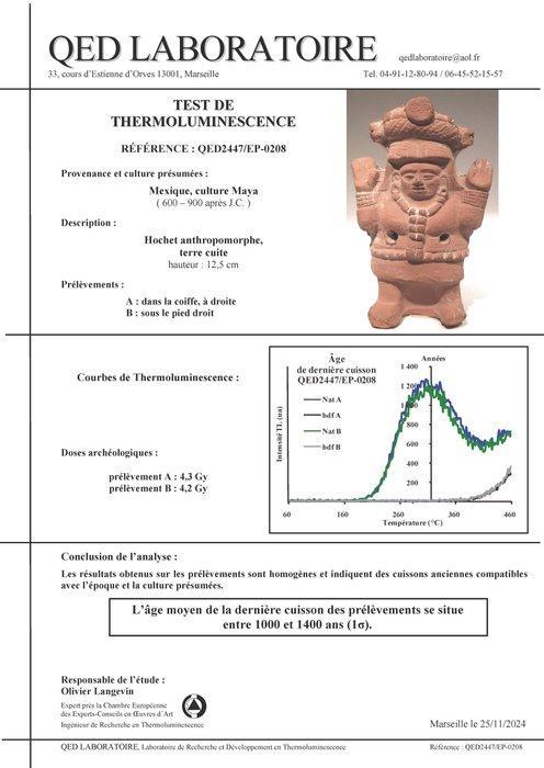 Maya Terracotta Ocarina figuur. 600 - 900 n.Chr. 12,9 cm H., Verzamelen, Mineralen en Fossielen