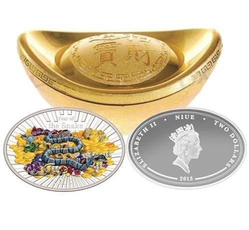 Niue. 2 Dollars 2013 Lunar Year Of The Snake - Oval Colored,, Postzegels en Munten, Munten | Europa | Niet-Euromunten