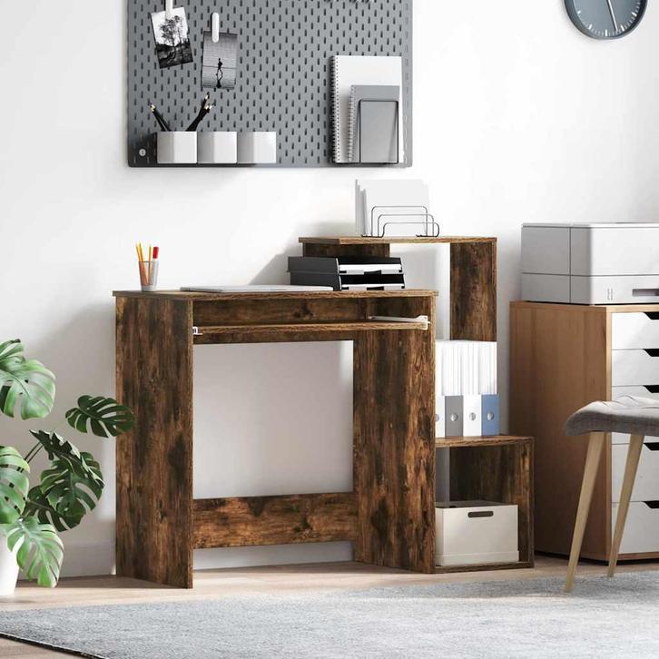 vidaXL Bureau met lade Rook Eiken 106 x 41 x 88.5 cm Bewerkt, Huis en Inrichting, Bureaus, Nieuw, Verzenden