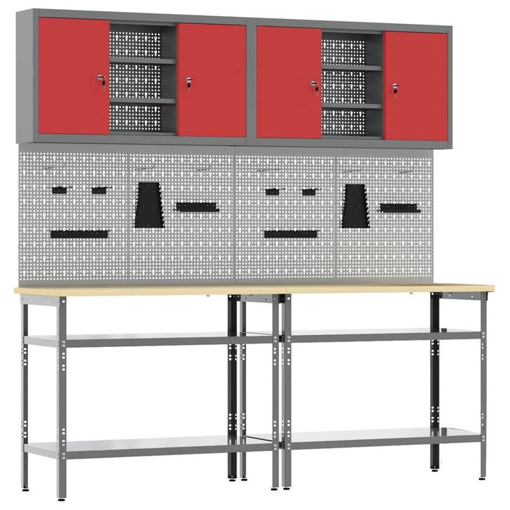 vidaXL Werkbankset met plank 8 pcs Rood en Grijs, Doe-het-zelf en Bouw, Werkbanken, Nieuw, Verzenden